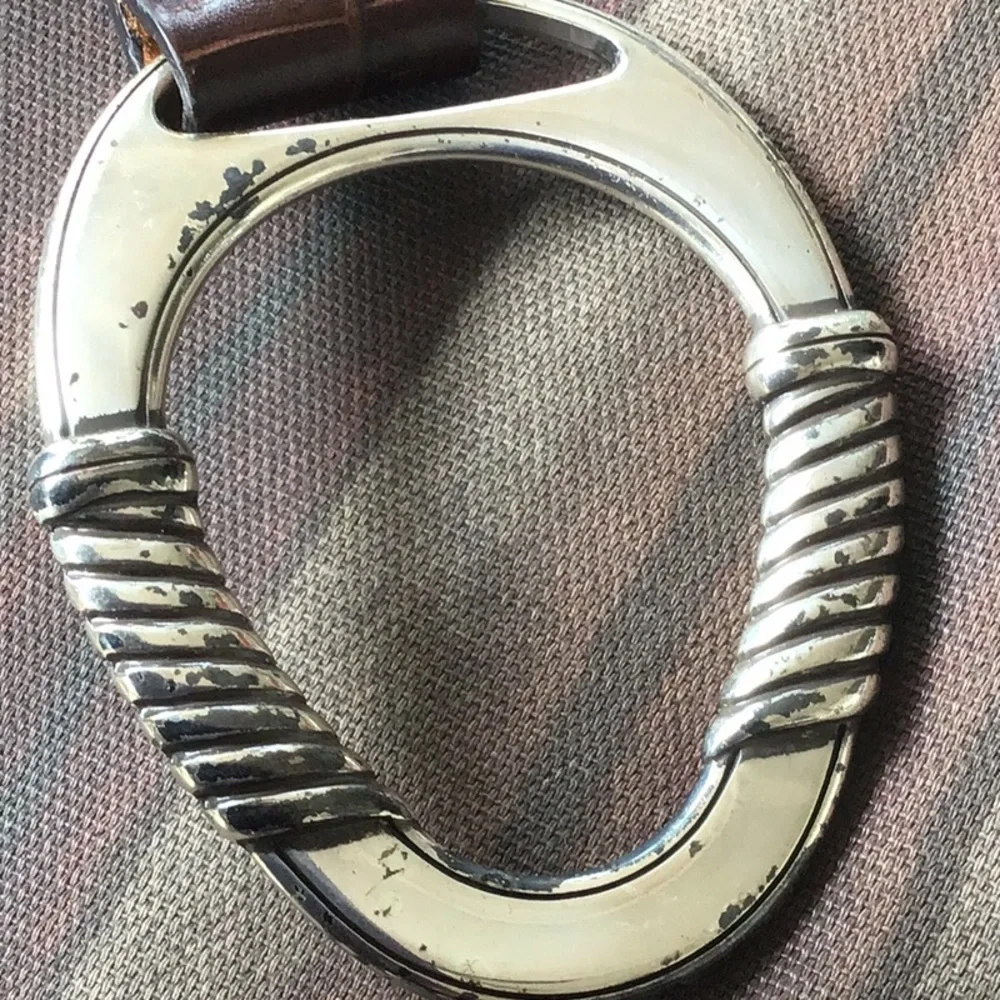 BRIGHTON BROWN LEATHER AND METAL BELT MEDIUM